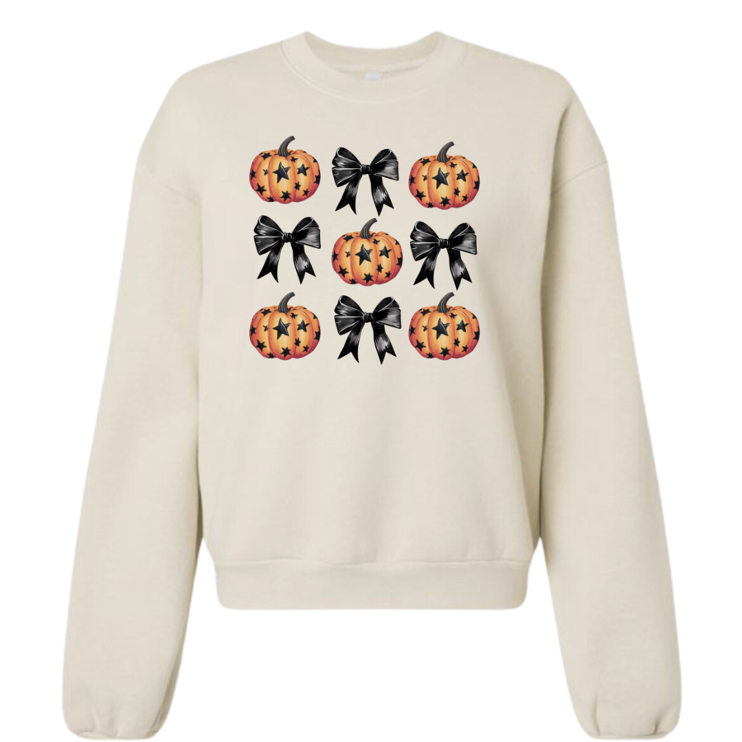 Women's Pumpkins and Bows Cropped Crewneck