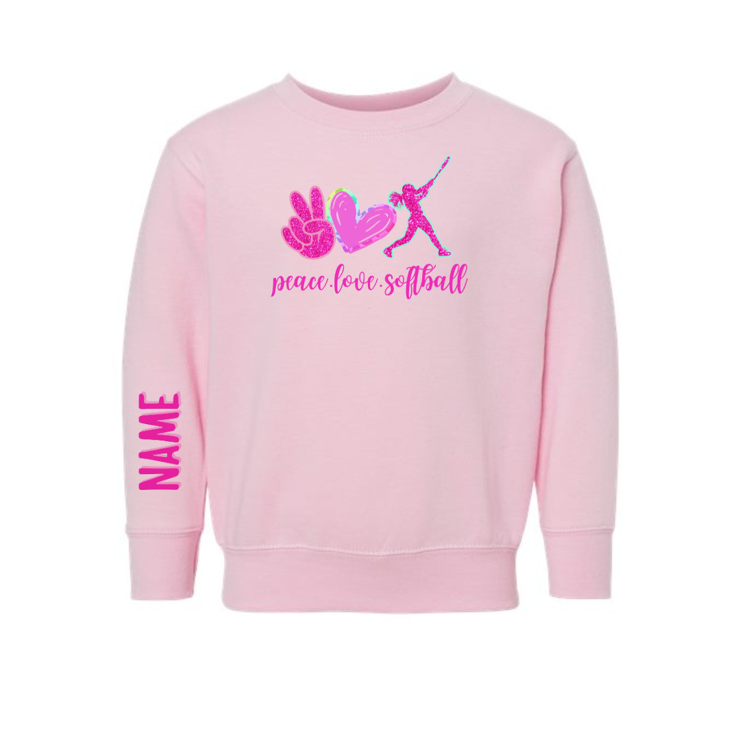 Toddler Custom Peace Love Softball Crewneck