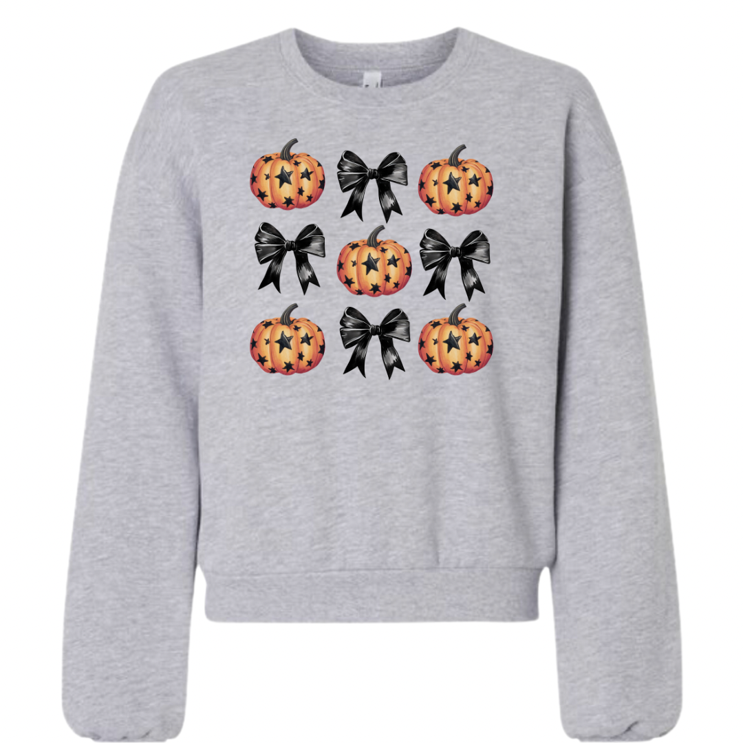 Women's Pumpkins and Bows Cropped Crewneck