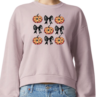 Women's Pumpkins and Bows Cropped Crewneck