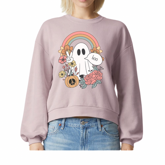 Women's Groovy Ghost Cropped Crewneck