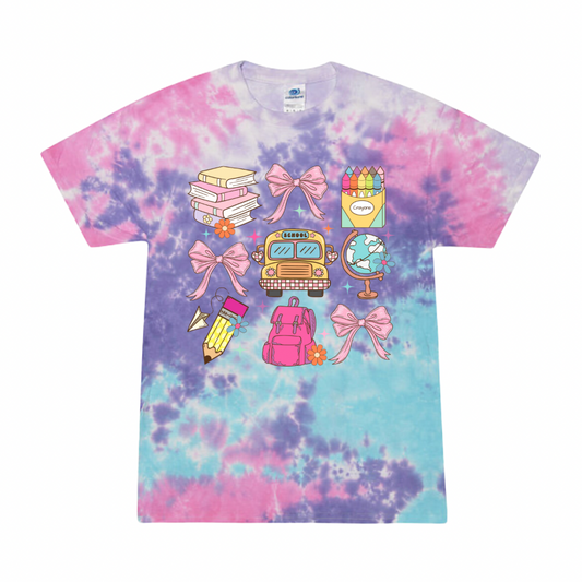 Youth Buses and Bows Tie-Dyed Colortone Tee